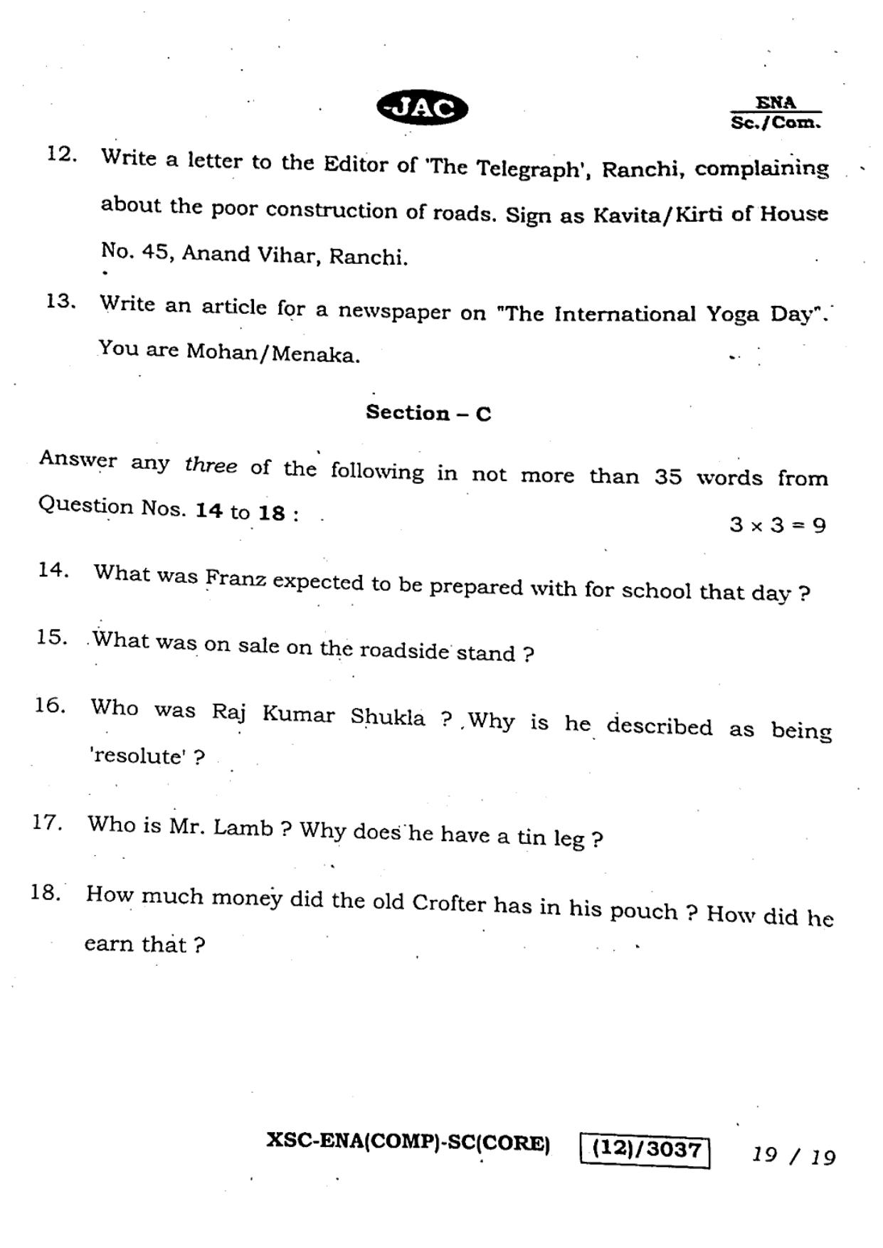 JAC Class 12 2023 English Question Paper - Page 19