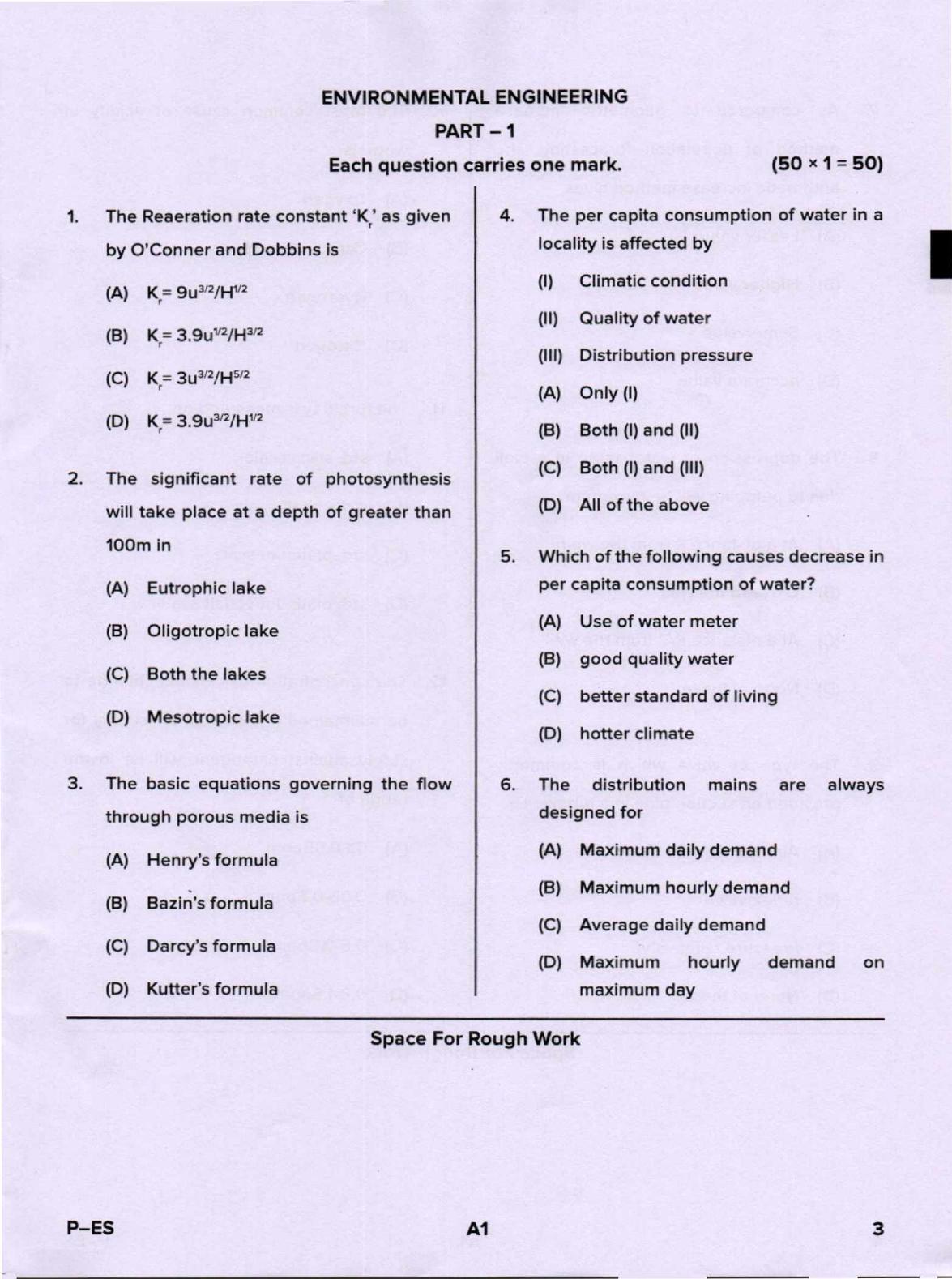 Karnataka PGCET 2020 Environmental Engineering Question Paper - Page 3