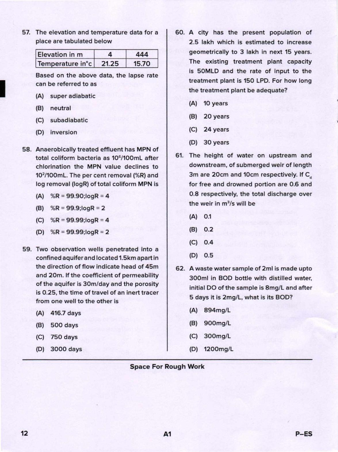 Karnataka PGCET 2020 Environmental Engineering Question Paper - Page 12