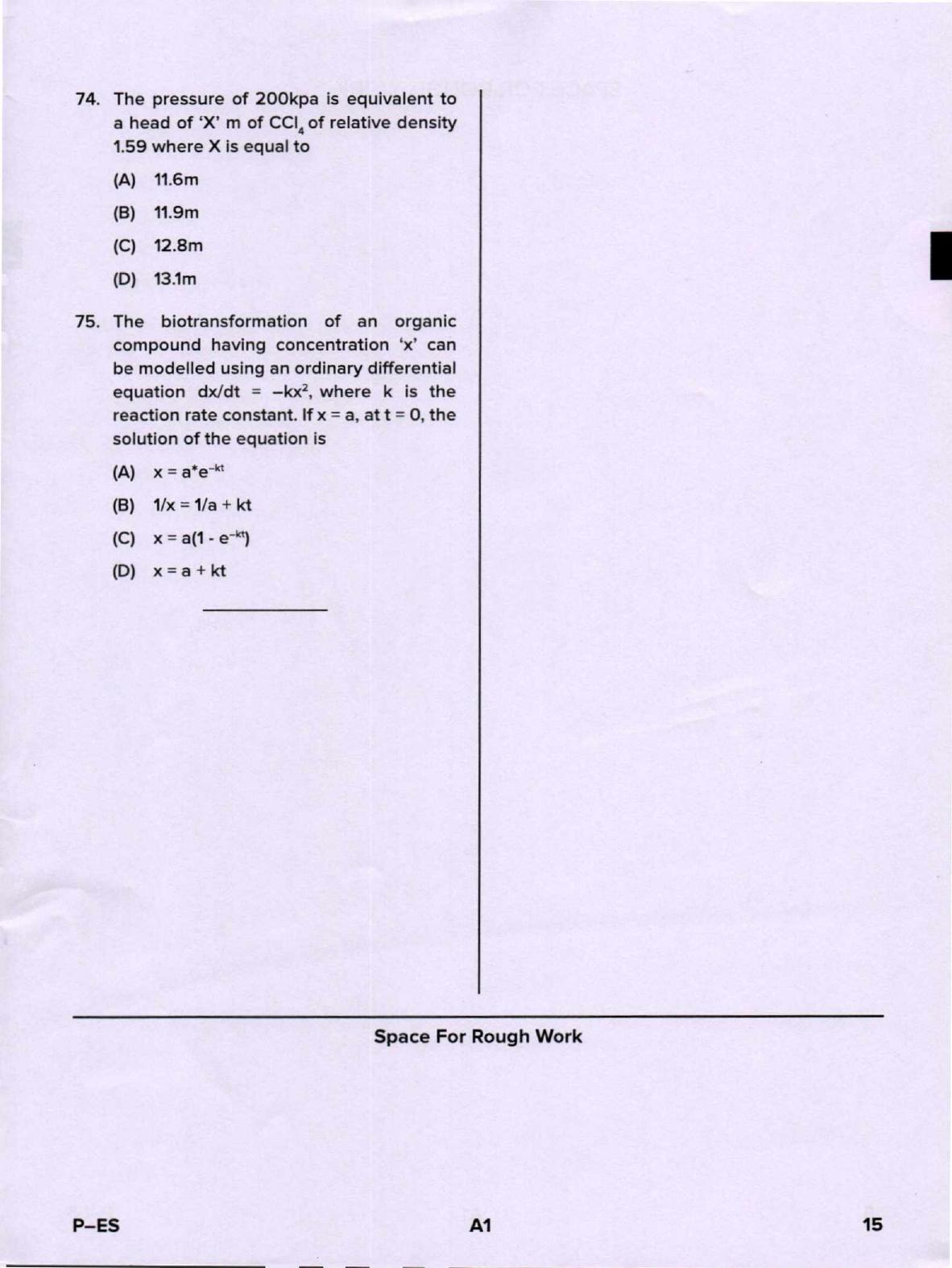 Karnataka PGCET 2020 Environmental Engineering Question Paper - Page 15