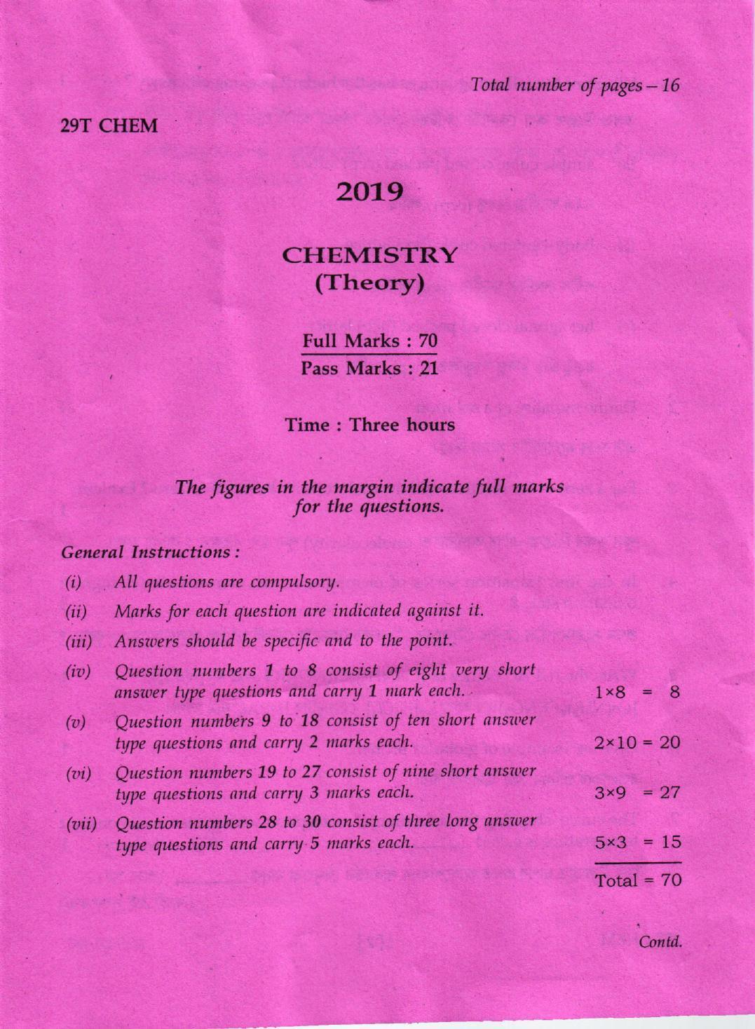 AHSEC Class 12 Chemistry 2019 Question Papers  - Page 1