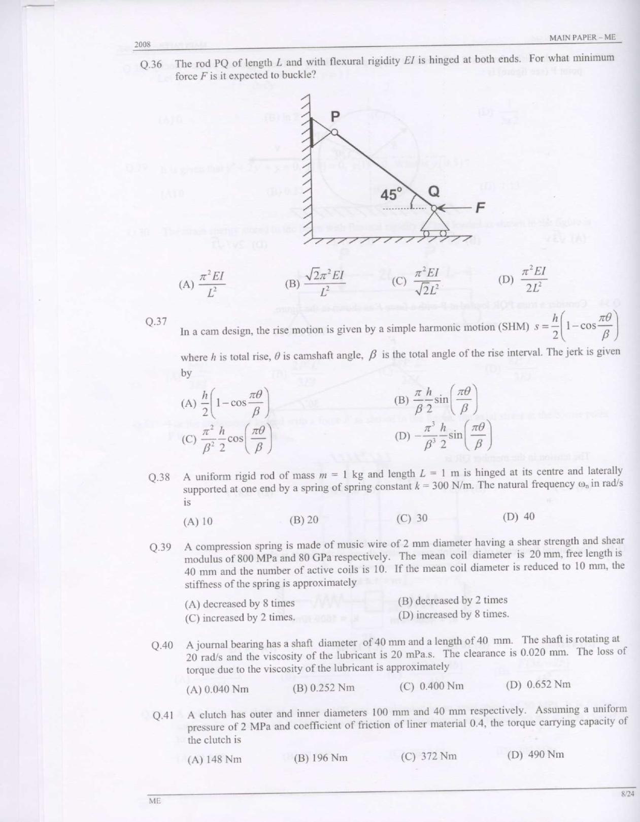 GATE 2008 Mechanical Engineering (ME) Question Paper with Answer Key - Page 8