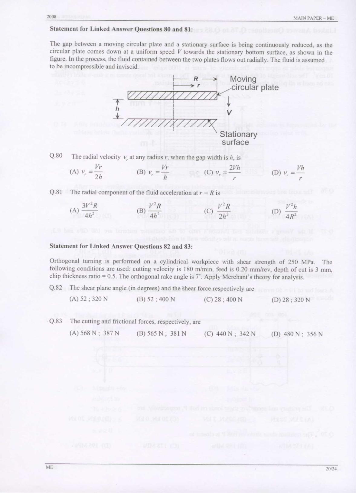GATE 2008 Mechanical Engineering (ME) Question Paper with Answer Key - Page 20