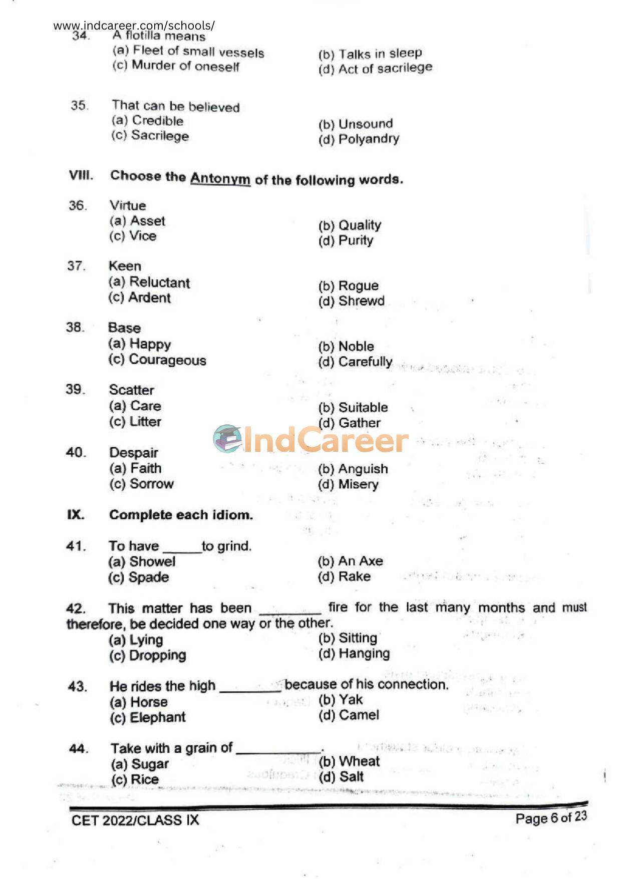 Rashtriya Military School RMS CET 2022 Class 9 Question Paper - Page 7