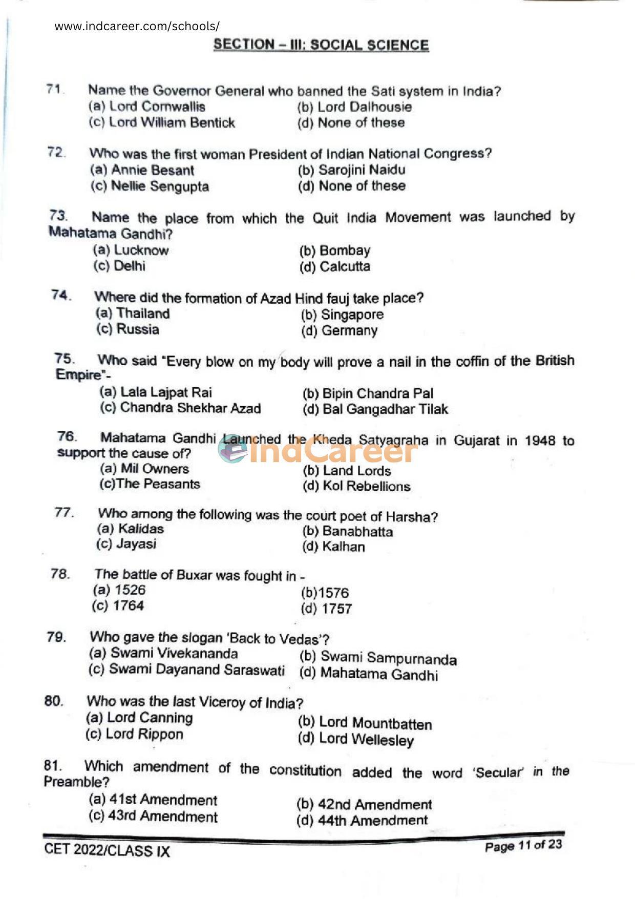 Rashtriya Military School RMS CET 2022 Class 9 Question Paper - Page 12