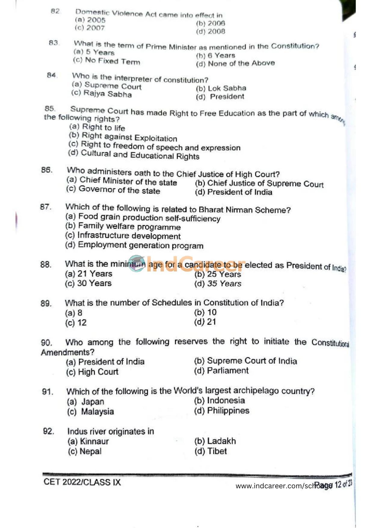 Rashtriya Military School RMS CET 2022 Class 9 Question Paper - Page 13