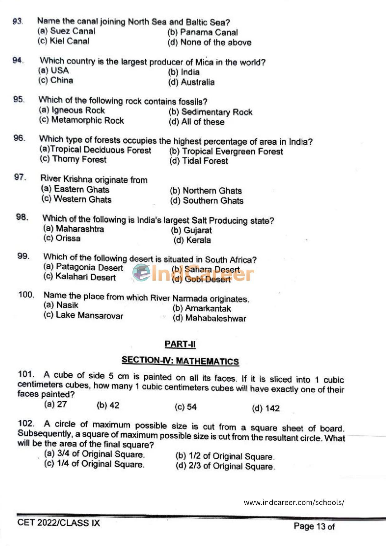 Rashtriya Military School RMS CET 2022 Class 9 Question Paper - Page 14
