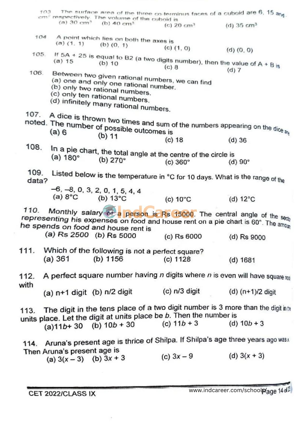 Rashtriya Military School RMS CET 2022 Class 9 Question Paper - Page 15