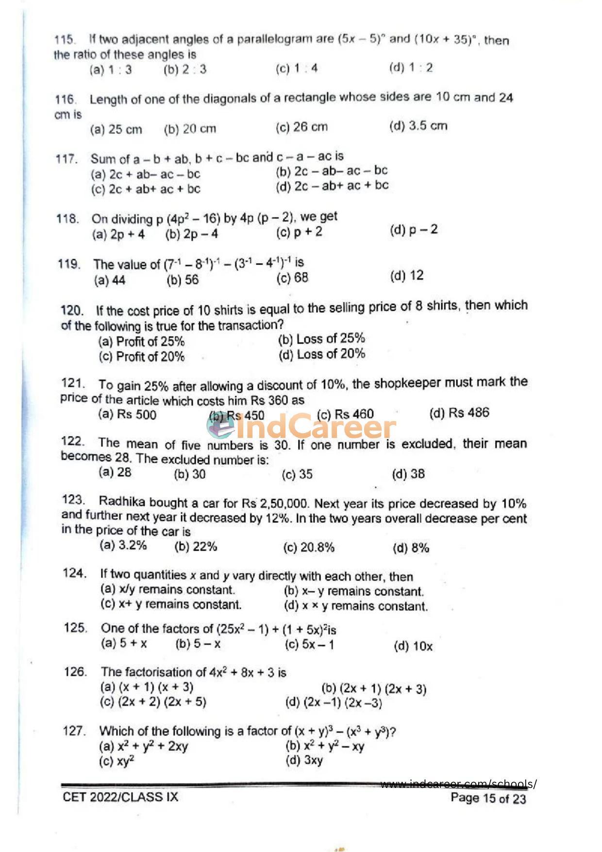 Rashtriya Military School RMS CET 2022 Class 9 Question Paper - Page 16