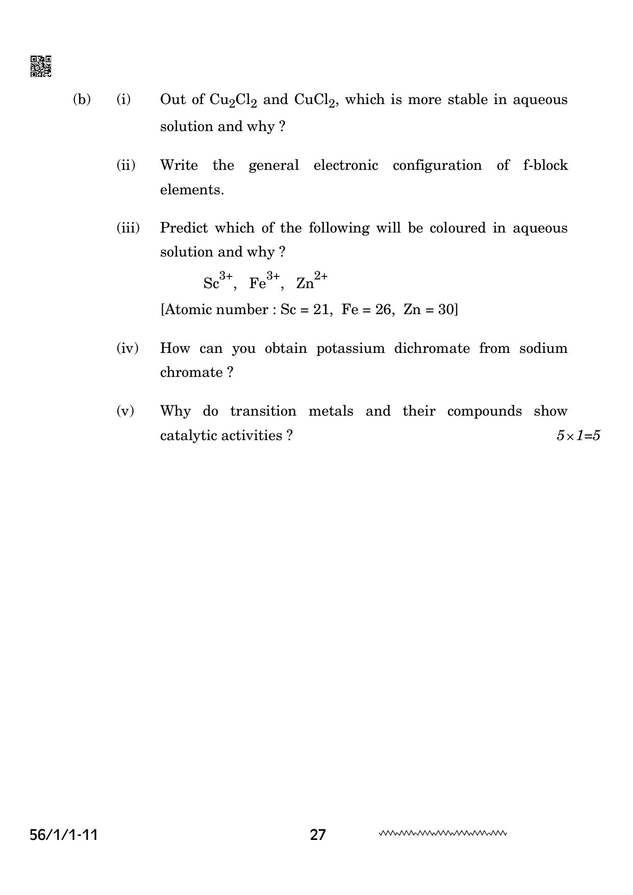 CBSE Class 12 56-1-1 Chemistry 2024 Question Paper - Page 27