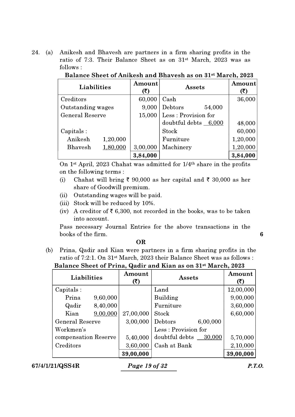 CBSE Class 12 67-4-1 Accountancy 2024 Question Paper - Page 19