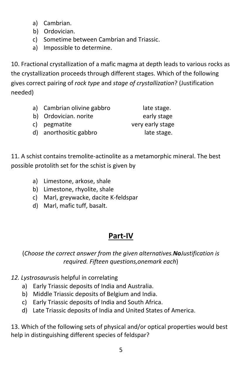 ISI Admission Test JRF in Geology GEB 2016 Sample Paper - Page 4
