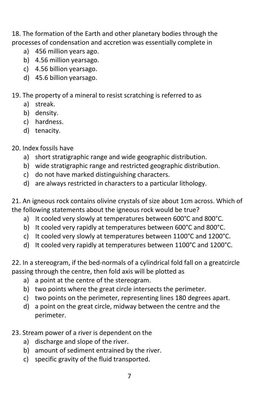 ISI Admission Test JRF in Geology GEB 2016 Sample Paper - Page 6