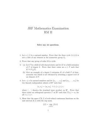 ISI Admission Test JRF in Mathematics MTB 2016 Sample Paper