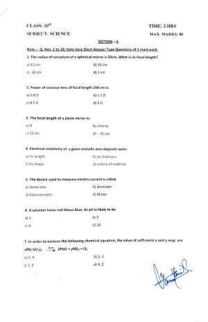JKBOSE Class 10 Science 2024 Model Question Paper