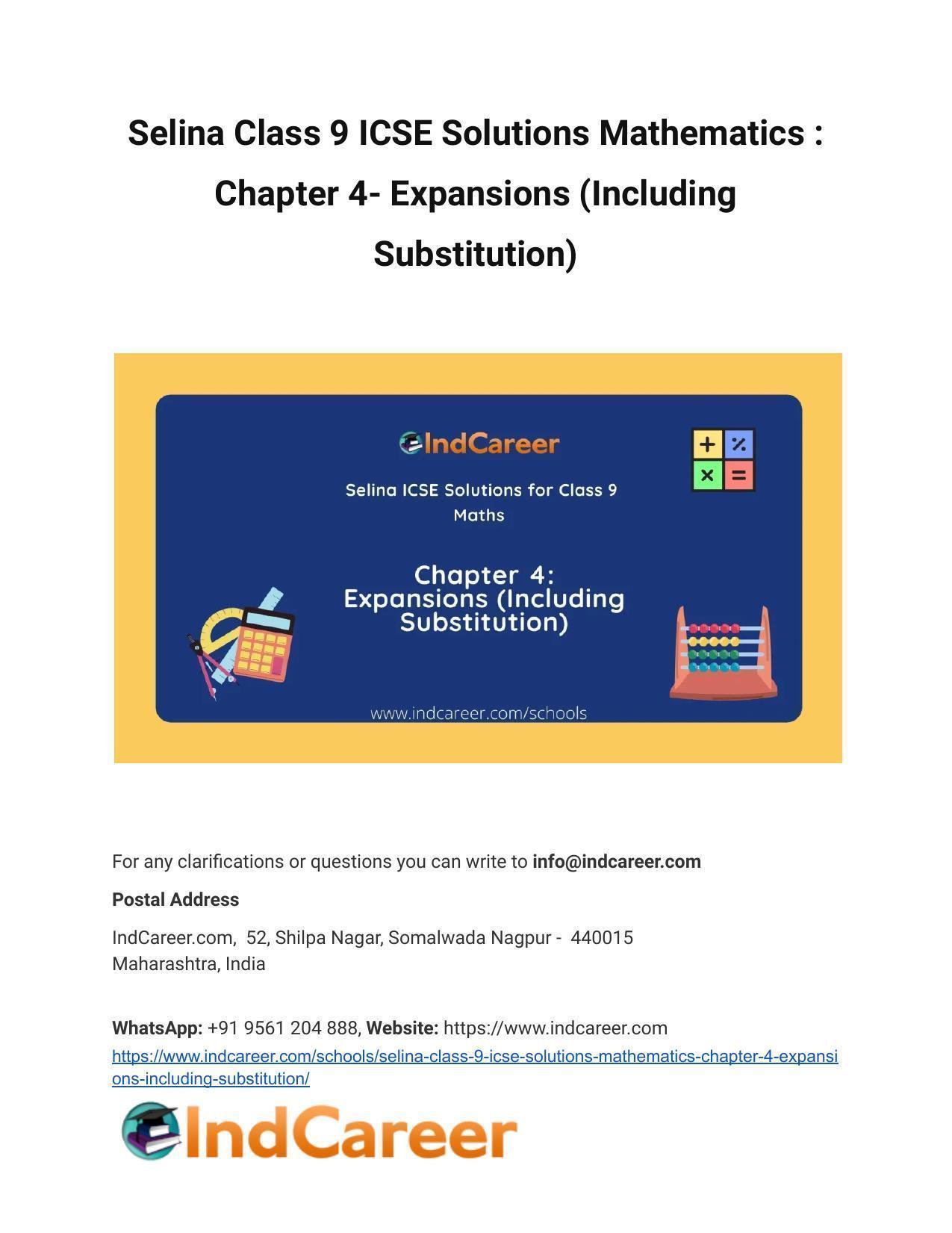 Selina Class 9 ICSE Solutions Mathematics : Chapter 4- Expansions (Including Substitution) - Page 1