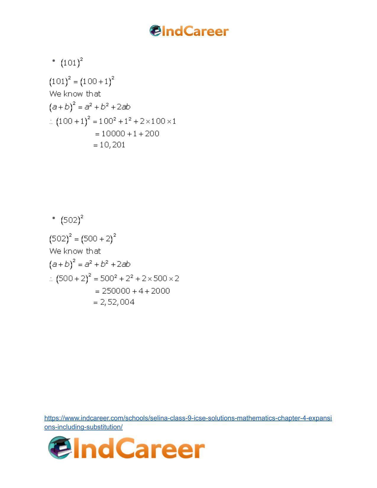 Selina Class 9 ICSE Solutions Mathematics : Chapter 4- Expansions (Including Substitution) - Page 4