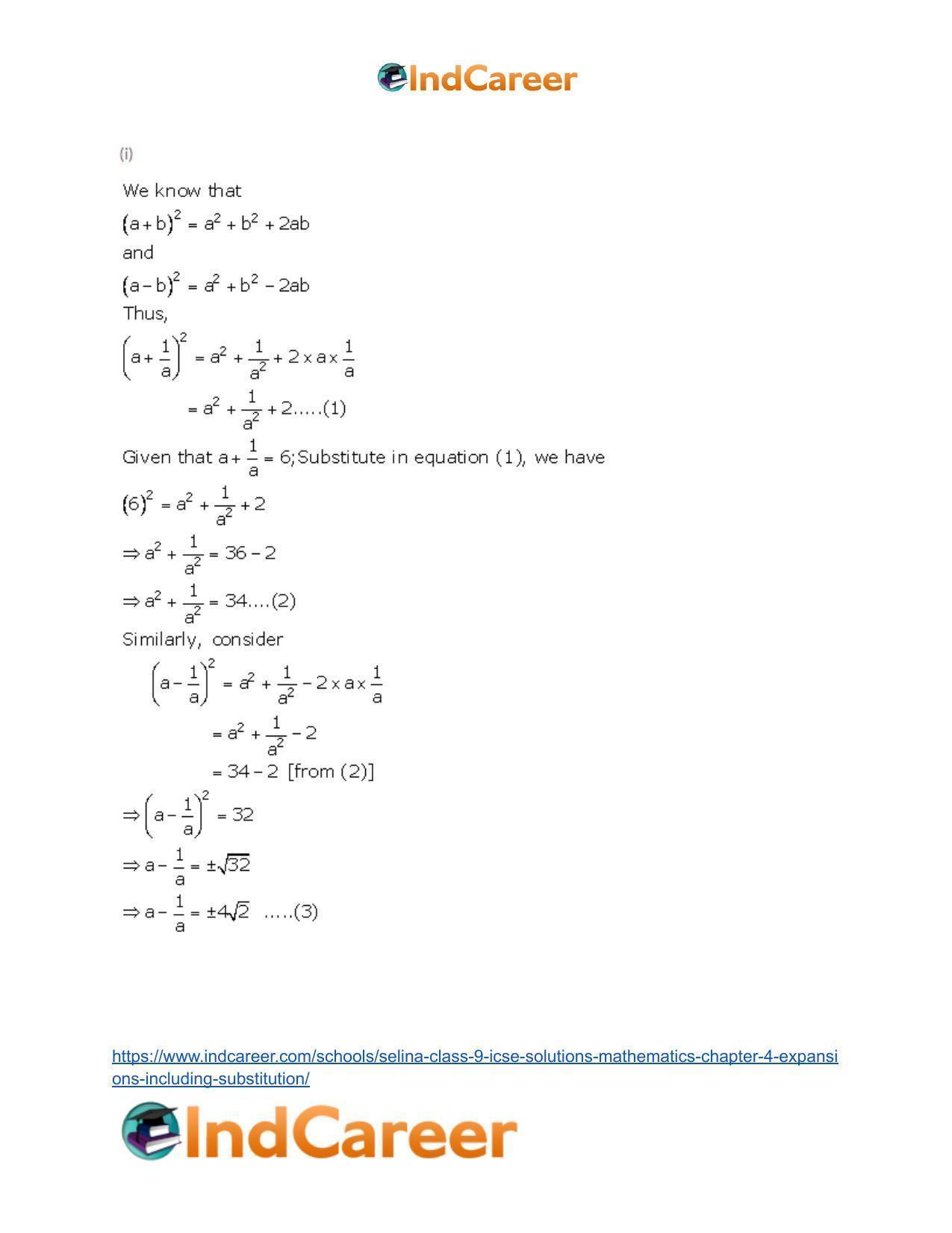 Selina Class 9 ICSE Solutions Mathematics : Chapter 4- Expansions (Including Substitution) - Page 16