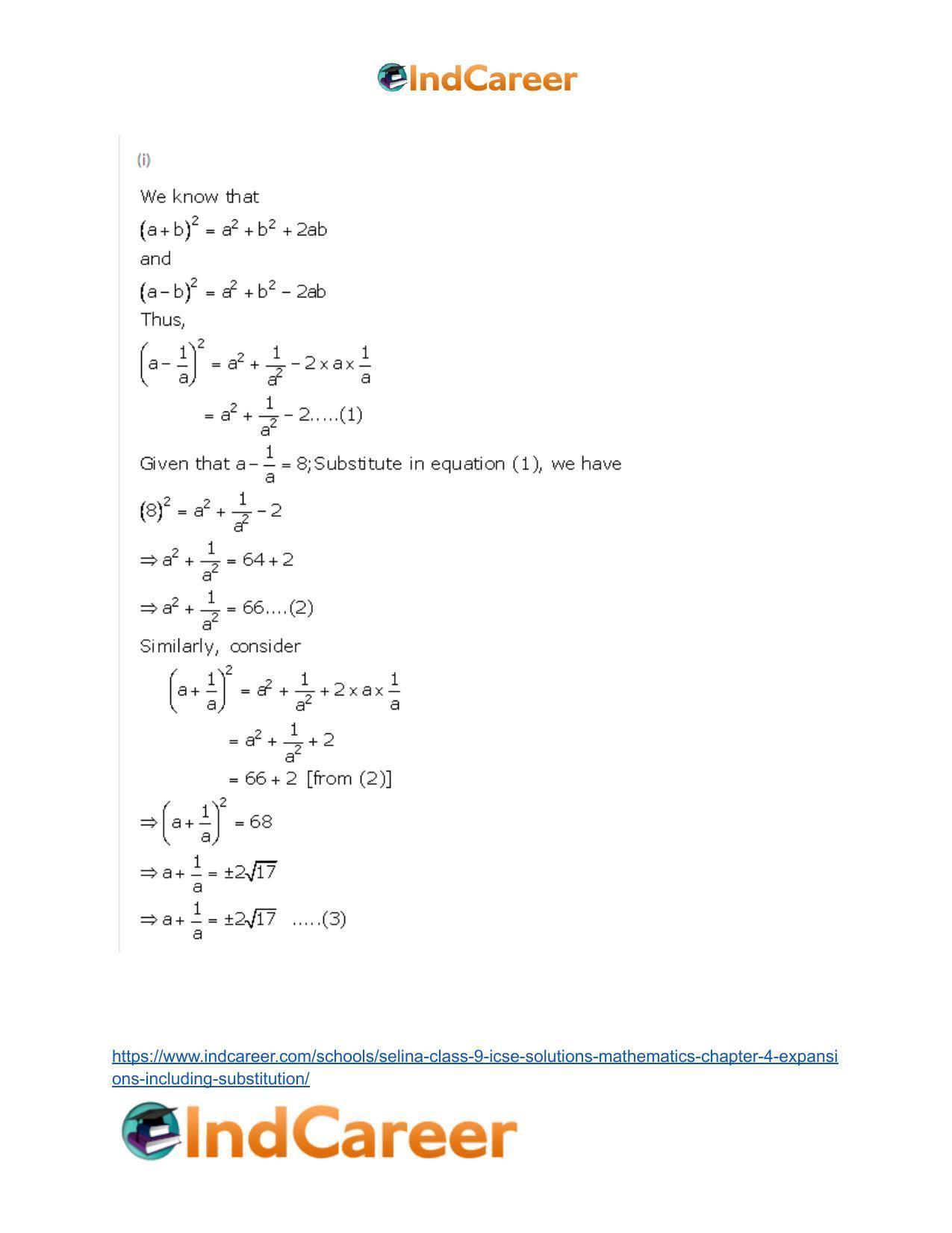 Selina Class 9 ICSE Solutions Mathematics : Chapter 4- Expansions (Including Substitution) - Page 18