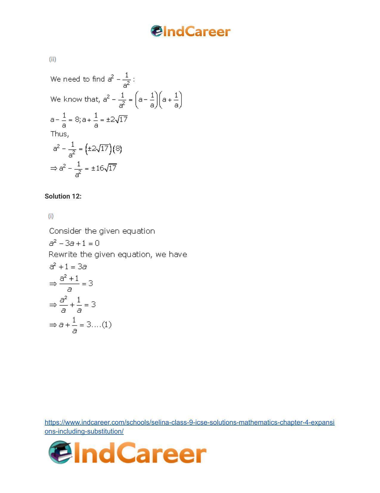 Selina Class 9 ICSE Solutions Mathematics : Chapter 4- Expansions (Including Substitution) - Page 19