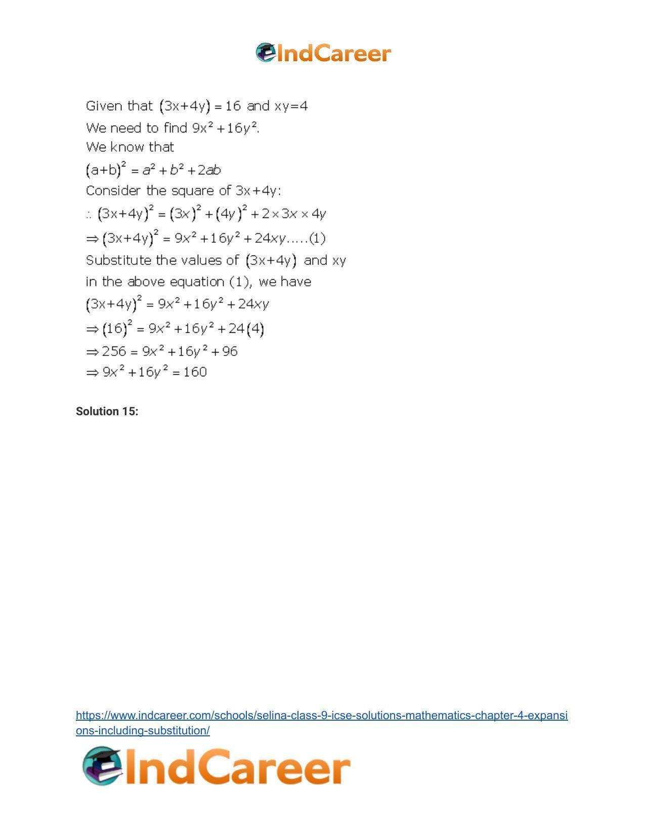 Selina Class 9 ICSE Solutions Mathematics : Chapter 4- Expansions (Including Substitution) - Page 22