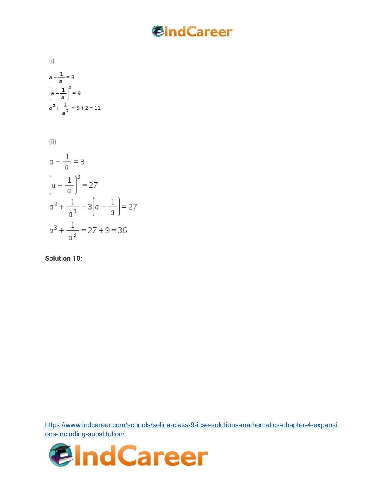 Selina Class 9 ICSE Solutions Mathematics : Chapter 4- Expansions (Including Substitution) - Page 31