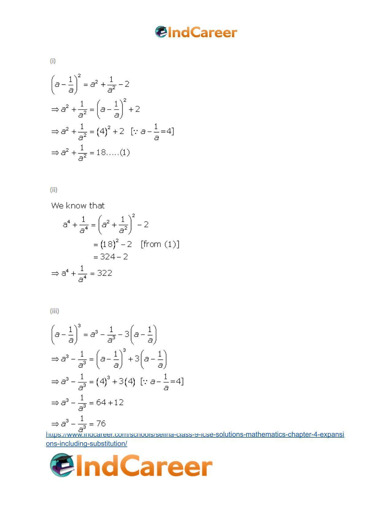 Selina Class 9 ICSE Solutions Mathematics : Chapter 4- Expansions (Including Substitution) - Page 32