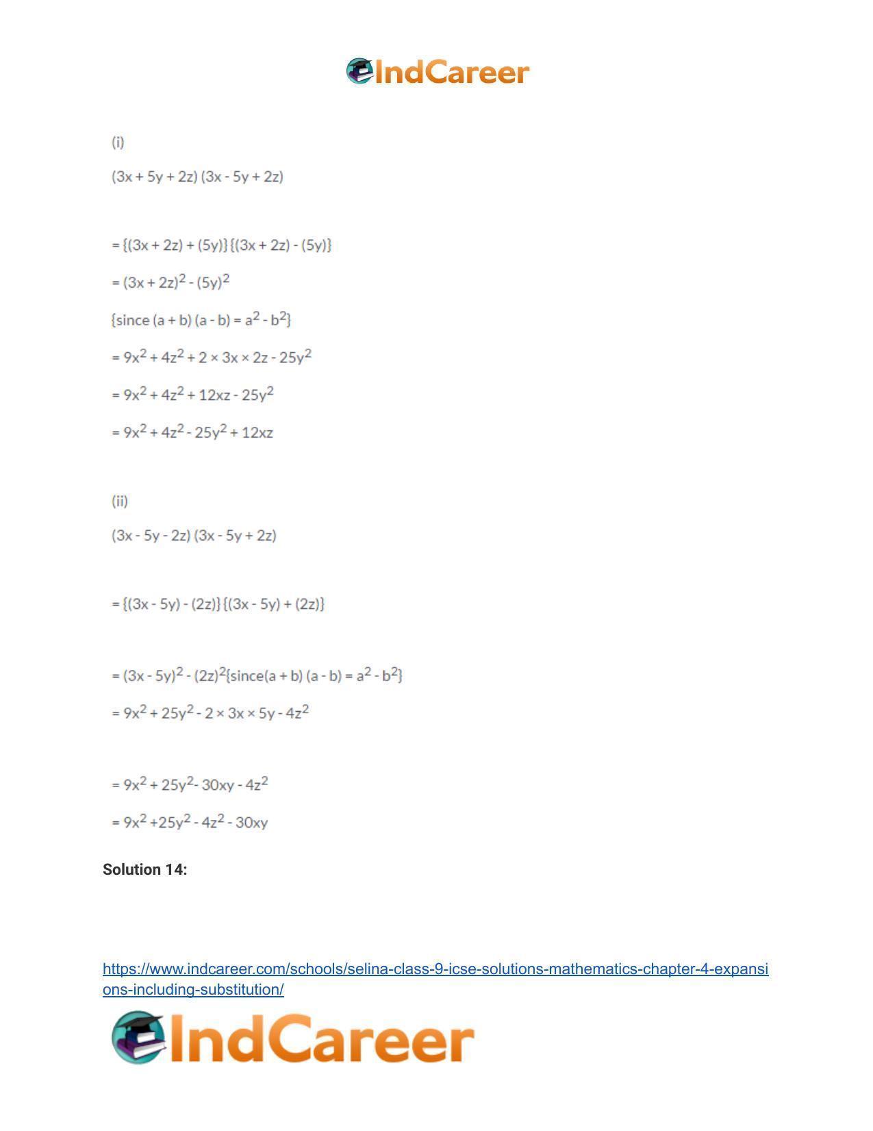 Selina Class 9 ICSE Solutions Mathematics : Chapter 4- Expansions (Including Substitution) - Page 36