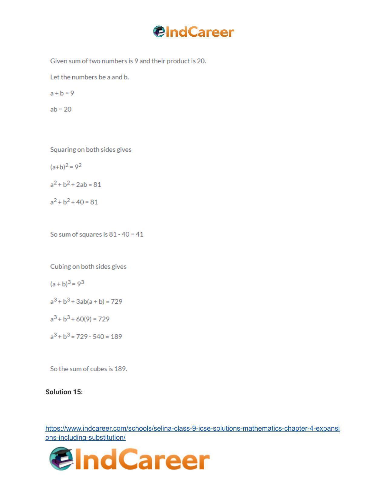 Selina Class 9 ICSE Solutions Mathematics : Chapter 4- Expansions (Including Substitution) - Page 37
