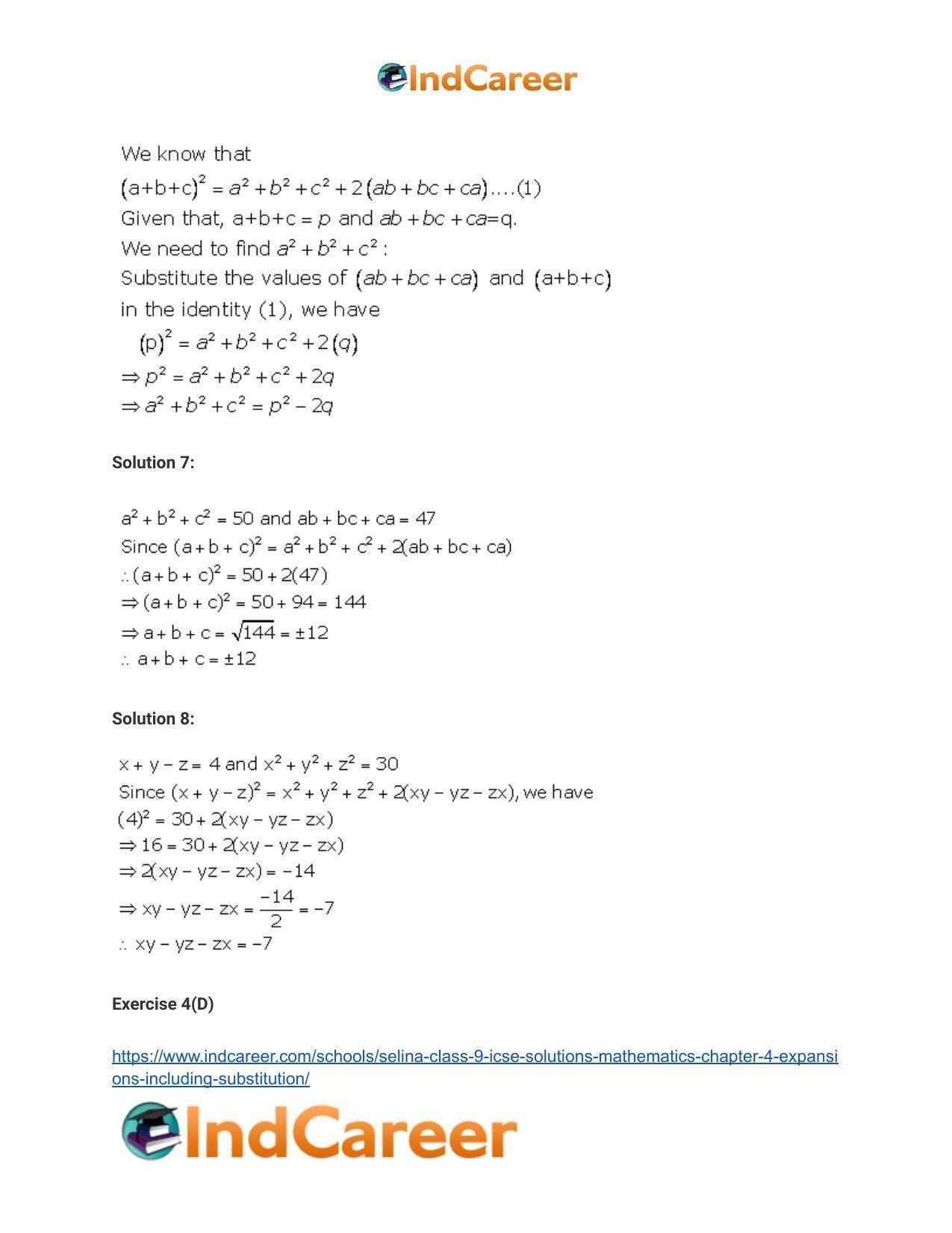 Selina Class 9 ICSE Solutions Mathematics : Chapter 4- Expansions (Including Substitution) - Page 42