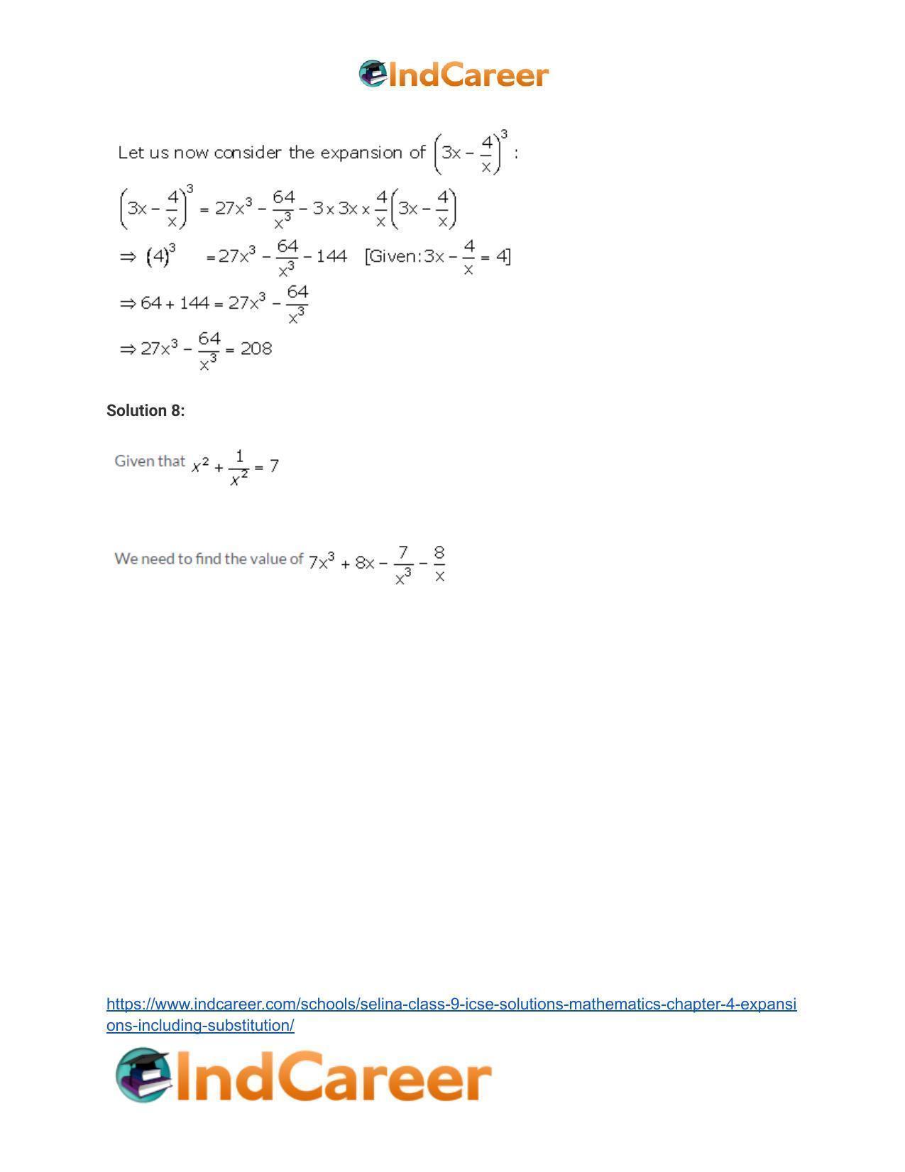 Selina Class 9 ICSE Solutions Mathematics : Chapter 4- Expansions (Including Substitution) - Page 51