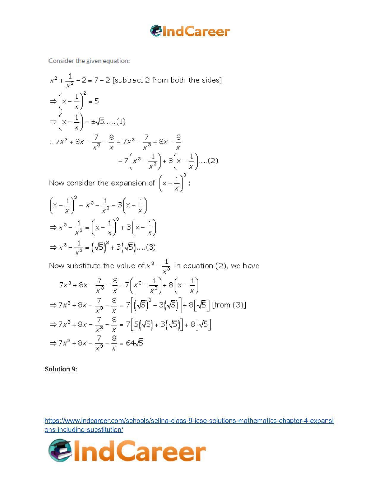Selina Class 9 ICSE Solutions Mathematics : Chapter 4- Expansions (Including Substitution) - Page 52