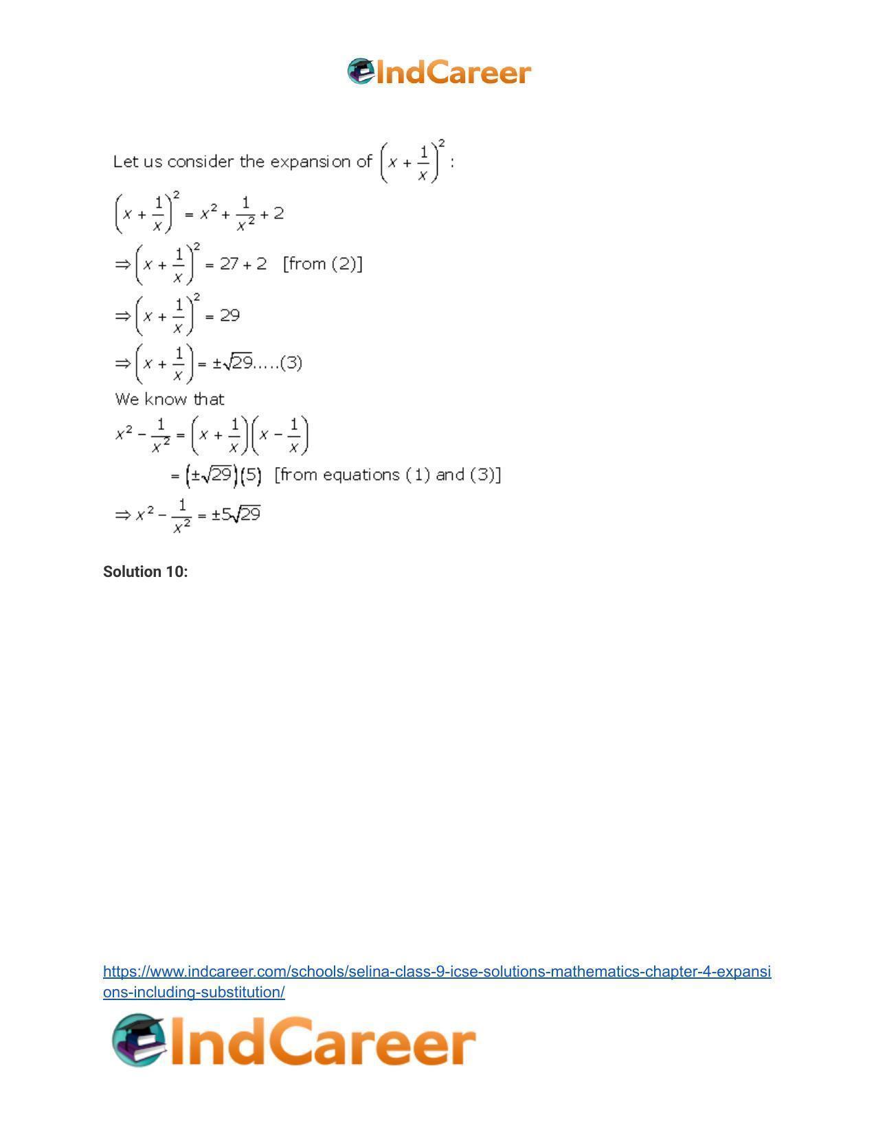 Selina Class 9 ICSE Solutions Mathematics : Chapter 4- Expansions (Including Substitution) - Page 54