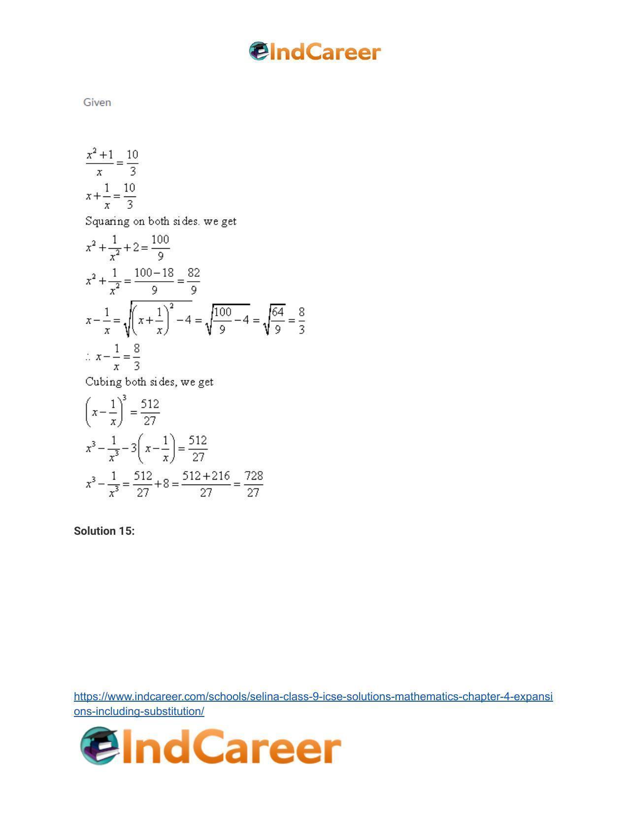 Selina Class 9 ICSE Solutions Mathematics : Chapter 4- Expansions (Including Substitution) - Page 59