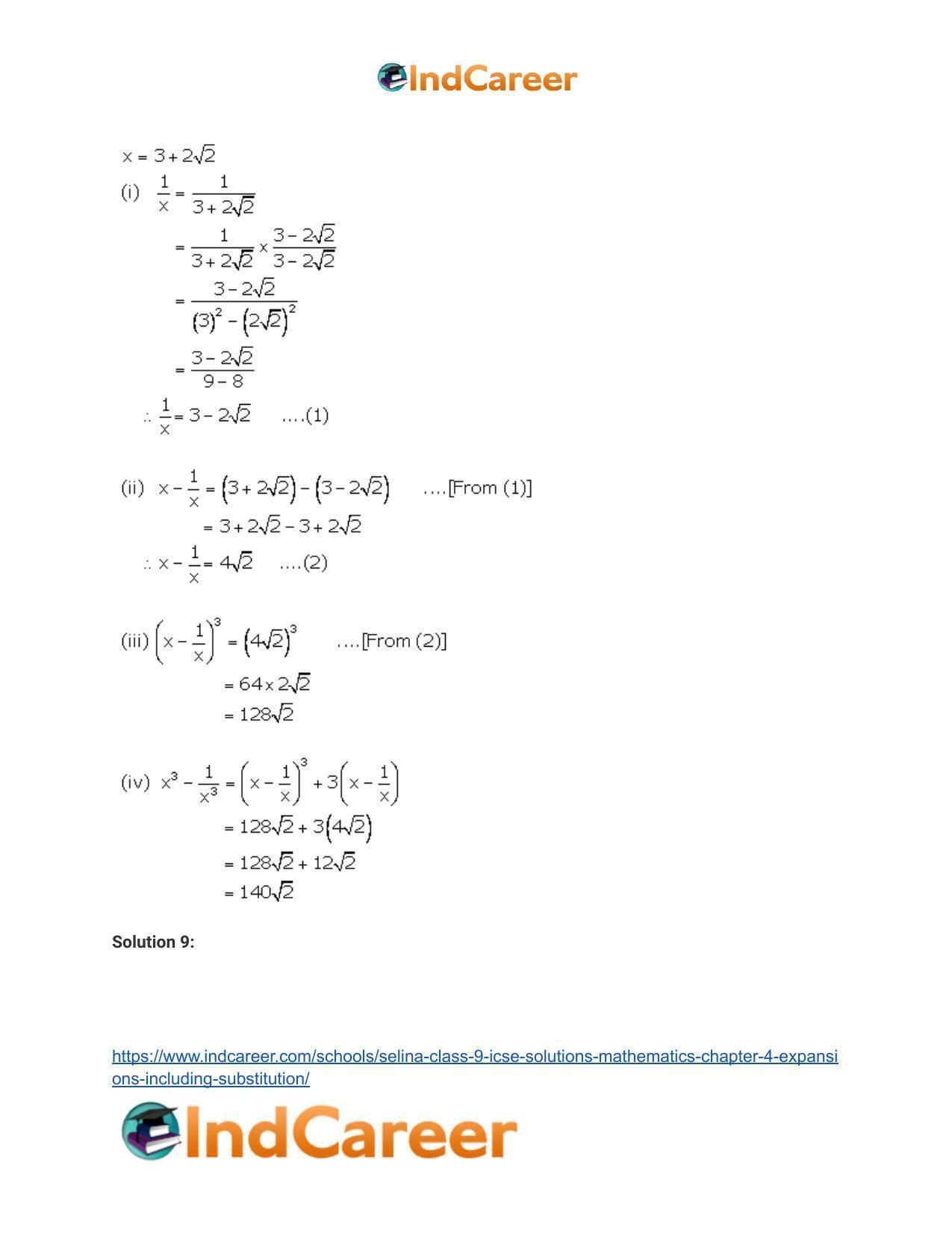Selina Class 9 ICSE Solutions Mathematics : Chapter 4- Expansions (Including Substitution) - Page 67
