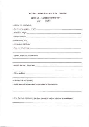 CBSE Worksheets for Class 7 Science Light Assignment 1