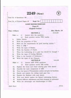 AP Inter 2nd Year Light Motor Vehicles-II (new) March-2020-Vocational Question Paper