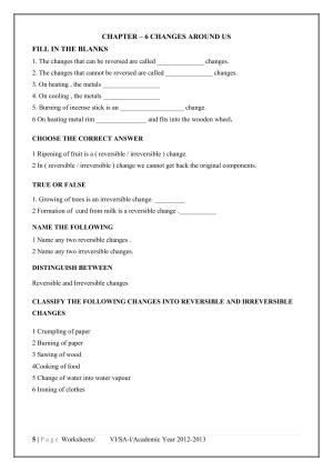 CBSE Worksheets for Class 6 Science Changes Around Us Assignment 2