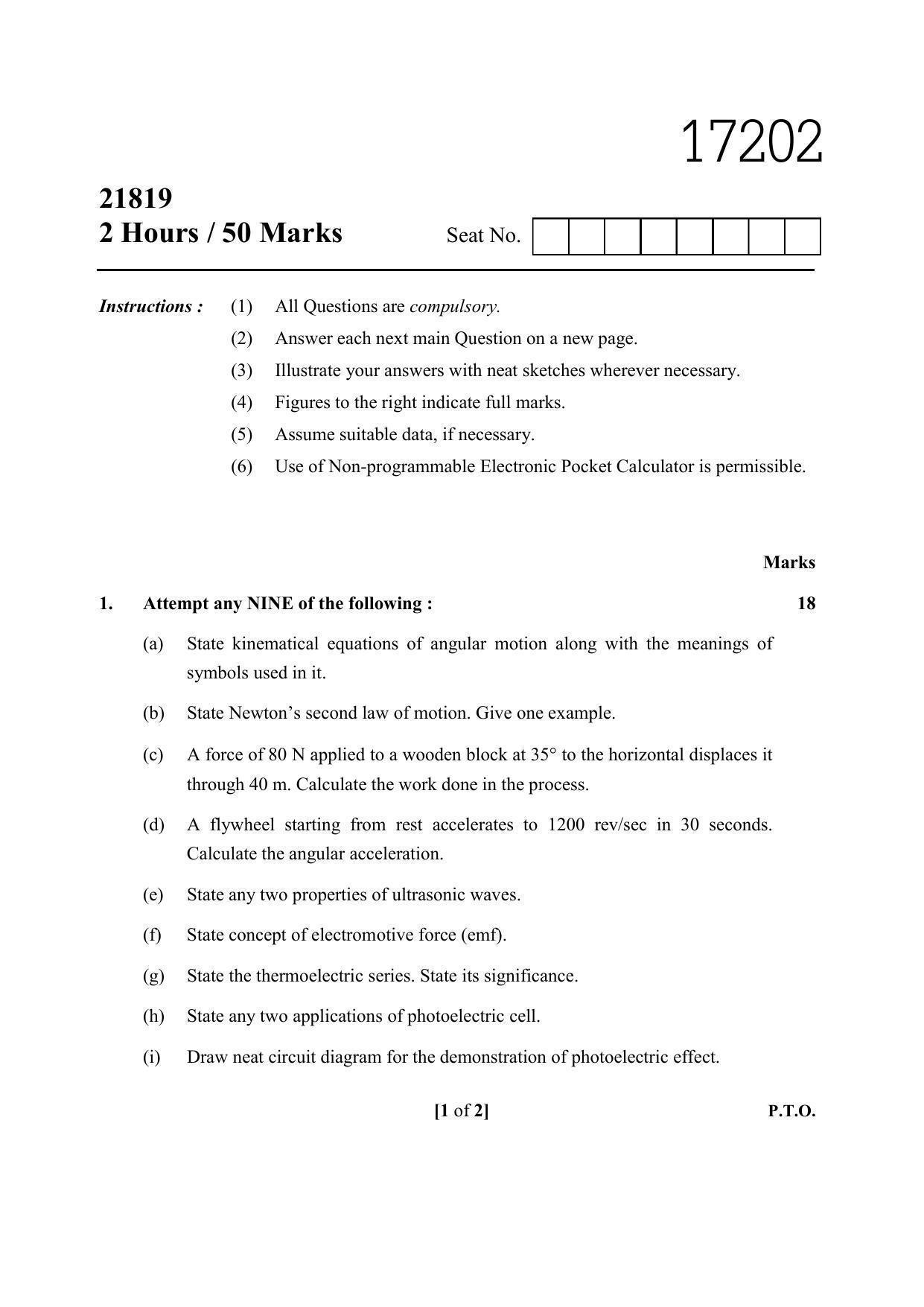 MSBTE Summer Question Paper 2019 - Applied Physics - Page 1