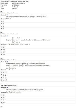 JEE Mains 2022: B.E/B.Tech.(Paper I) English (Shift 2) 27-06-2022 Question Paper