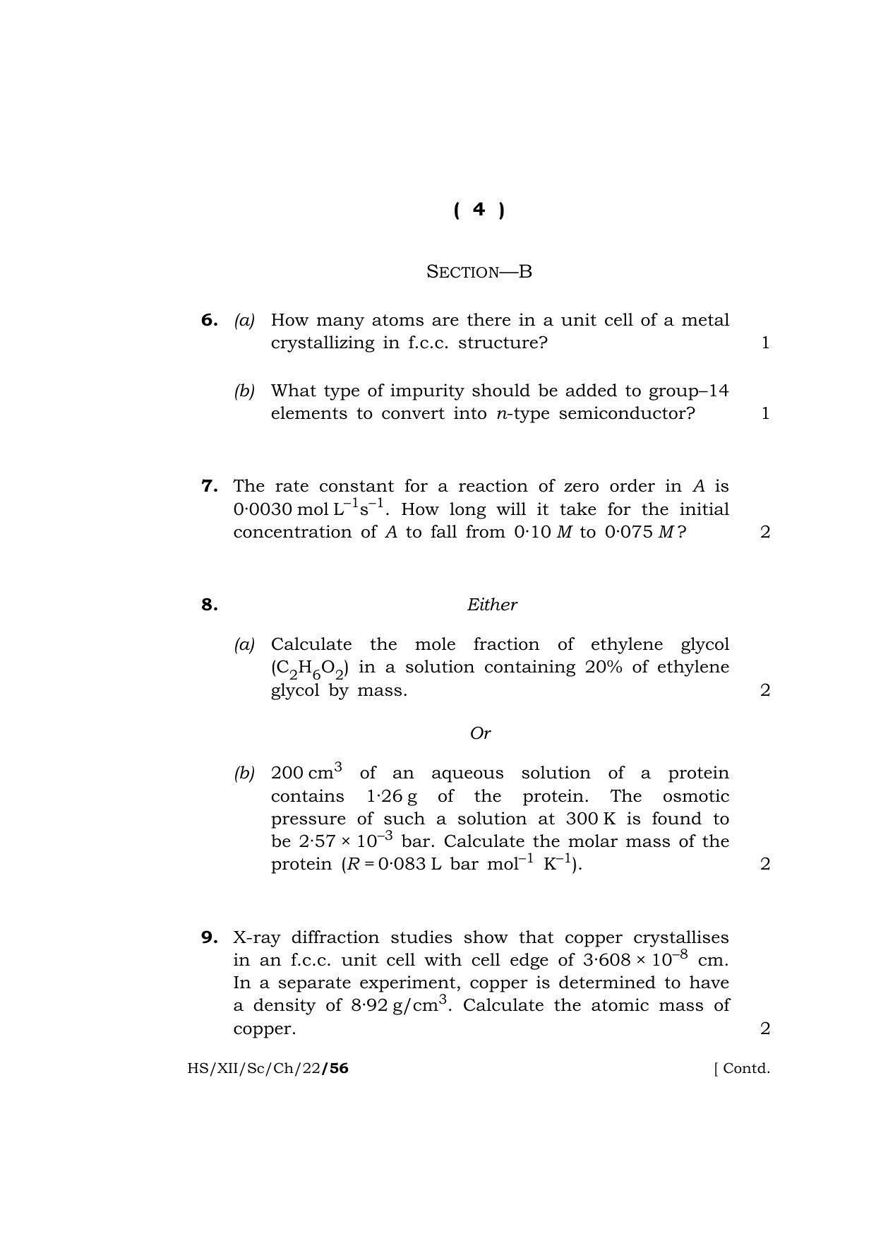 Meghalaya Board (MBOSE) Class 12 CHEMISTRY (XH_XII_Sc_Ch_22) 2022 Question Paper - Page 4