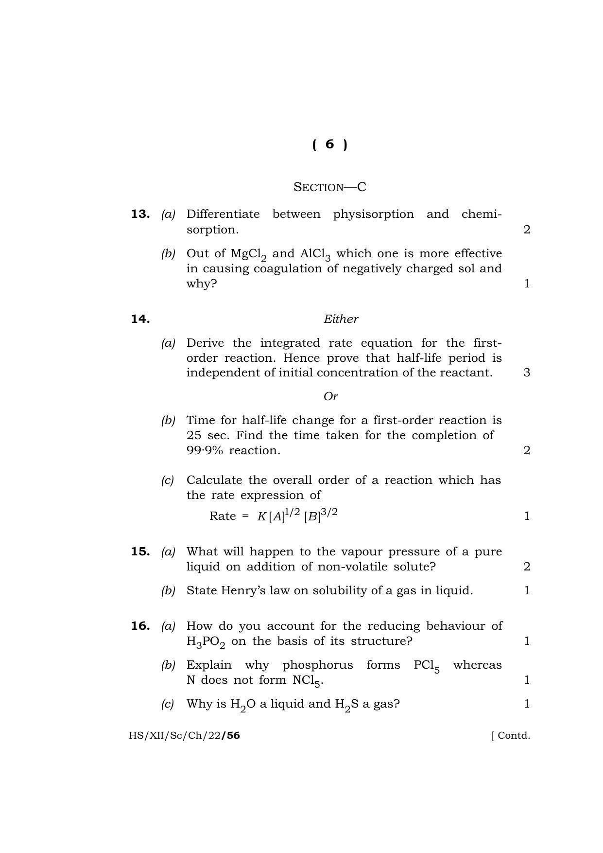 Meghalaya Board (MBOSE) Class 12 CHEMISTRY (XH_XII_Sc_Ch_22) 2022 Question Paper - Page 6