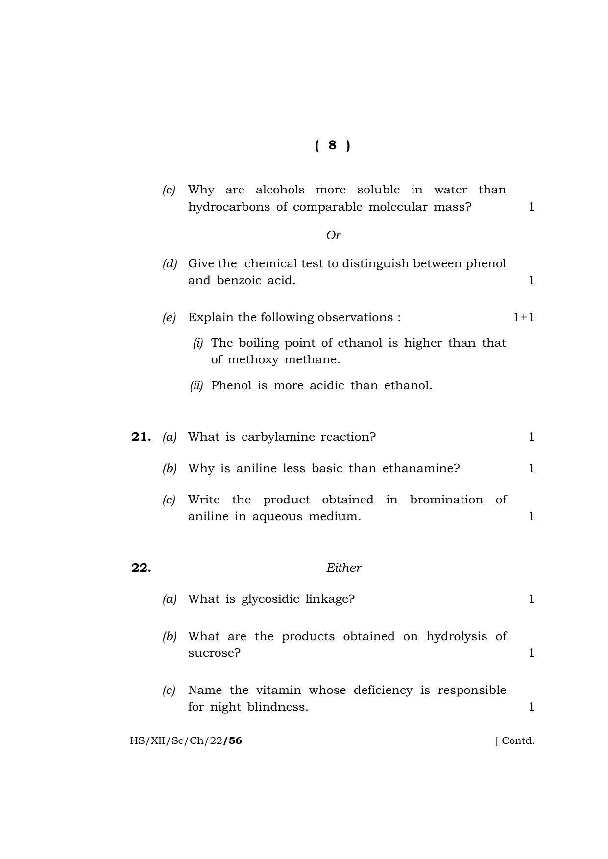 Meghalaya Board (MBOSE) Class 12 CHEMISTRY (XH_XII_Sc_Ch_22) 2022 Question Paper - Page 8