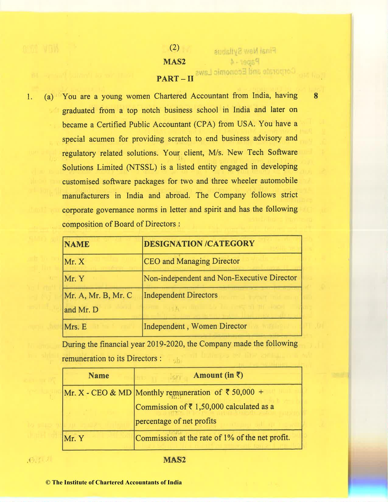 CA Final Nov 2020 Question Paper - Paper 4 – Corporate & Economic Laws - Page 2