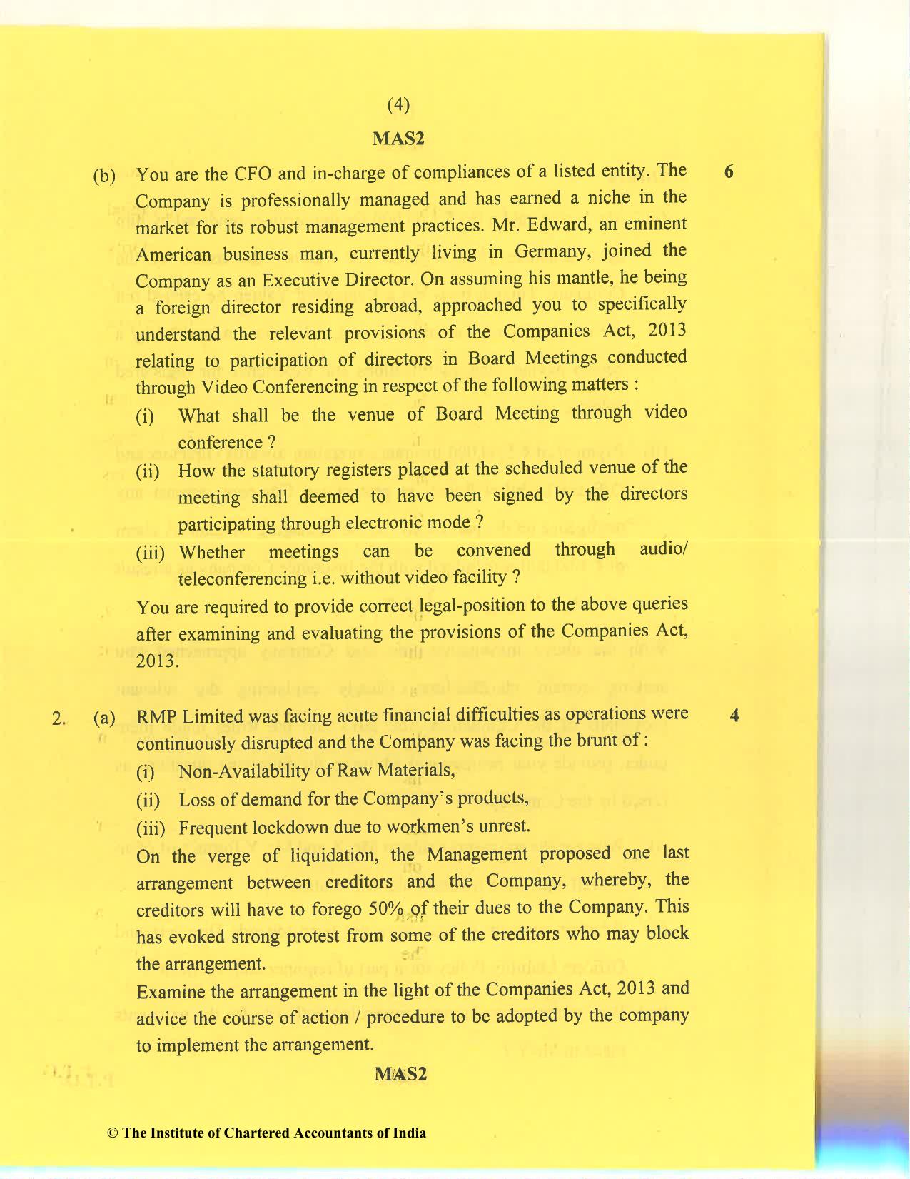 CA Final Nov 2020 Question Paper - Paper 4 – Corporate & Economic Laws - Page 4