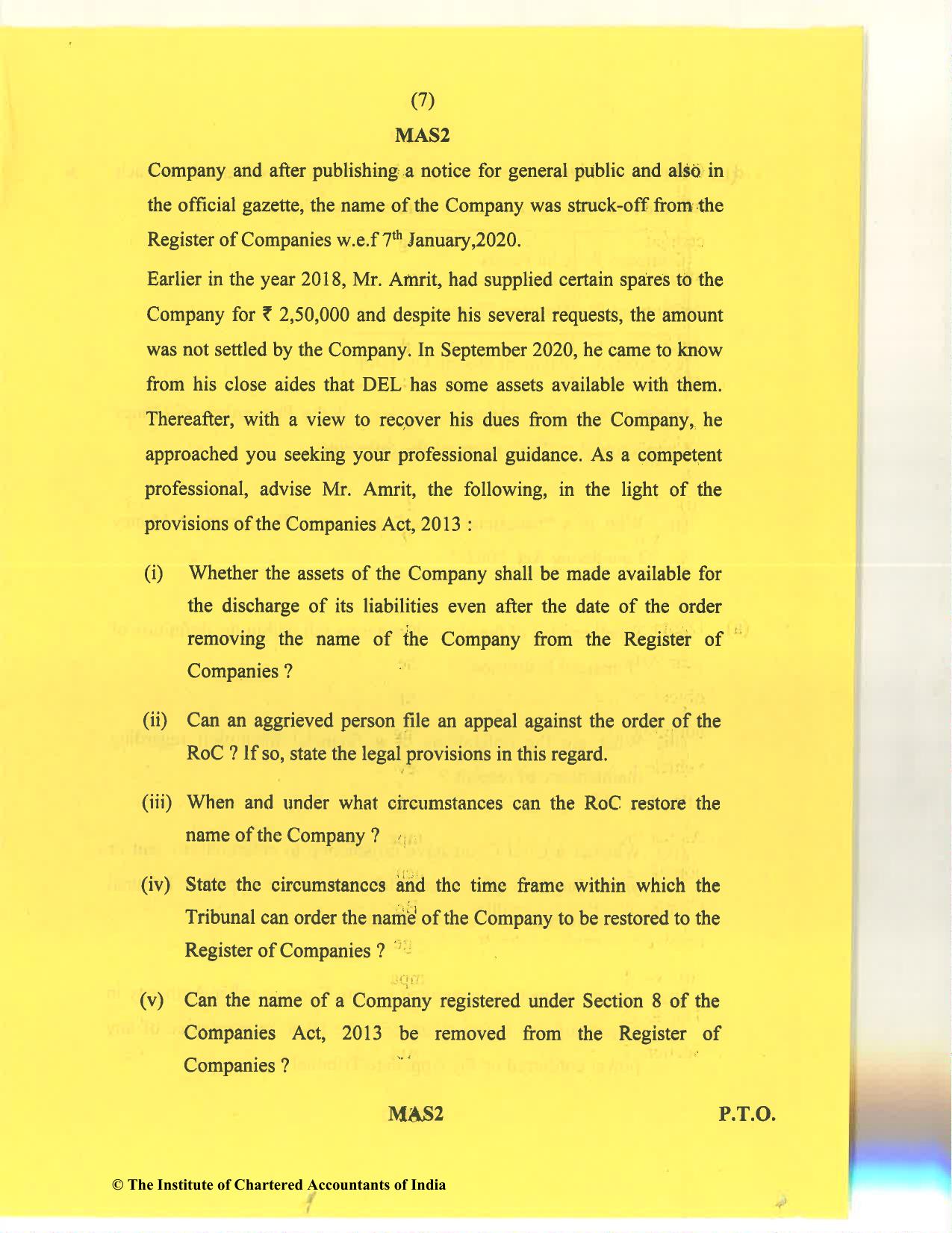 CA Final Nov 2020 Question Paper - Paper 4 – Corporate & Economic Laws - Page 7