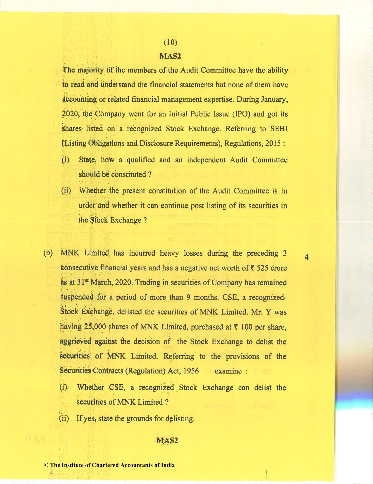 CA Final Nov 2020 Question Paper - Paper 4 – Corporate & Economic Laws - Page 10