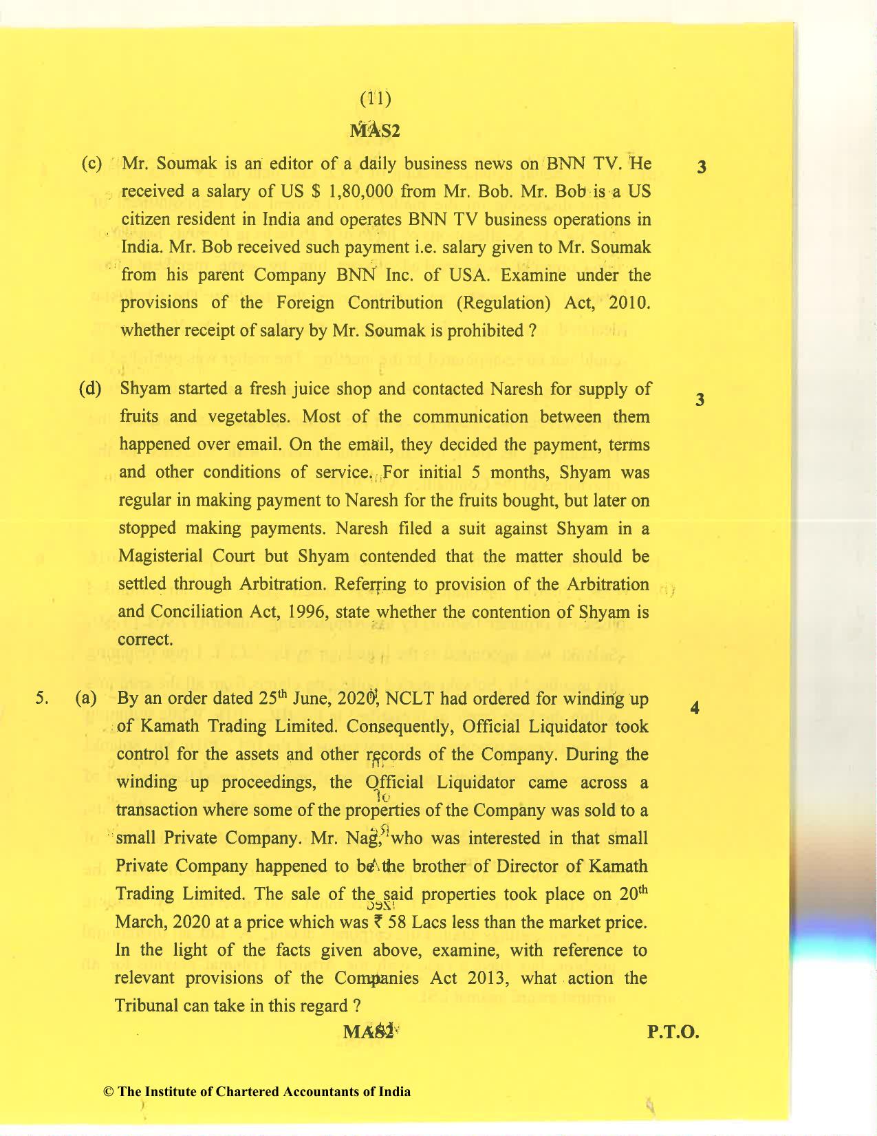 CA Final Nov 2020 Question Paper - Paper 4 – Corporate & Economic Laws - Page 11