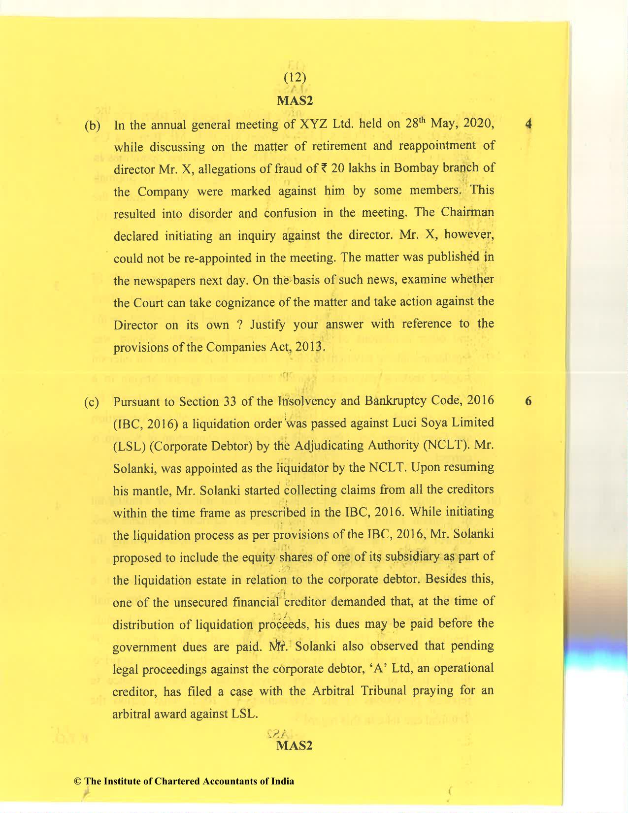 CA Final Nov 2020 Question Paper - Paper 4 – Corporate & Economic Laws - Page 12