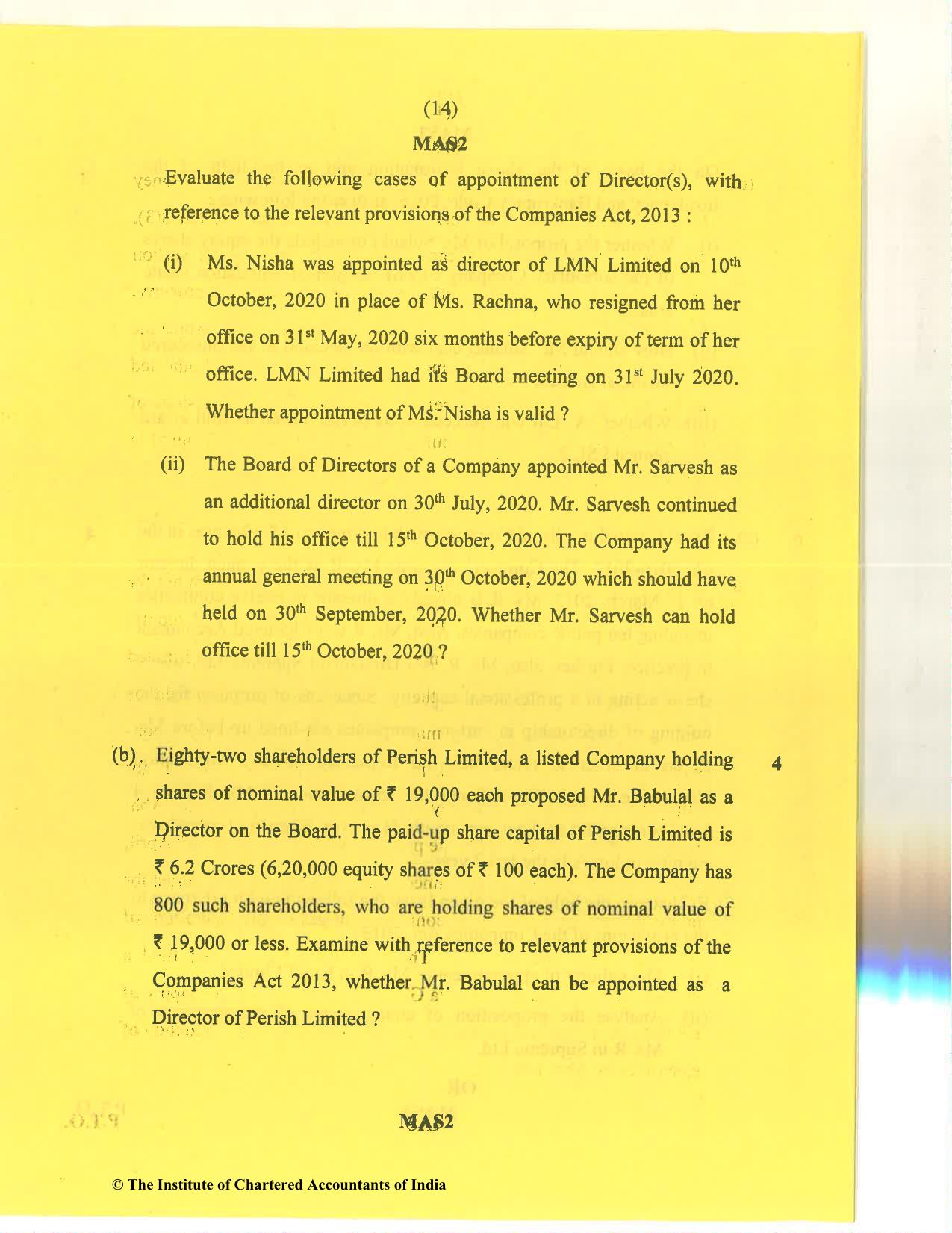 CA Final Nov 2020 Question Paper - Paper 4 – Corporate & Economic Laws - Page 14